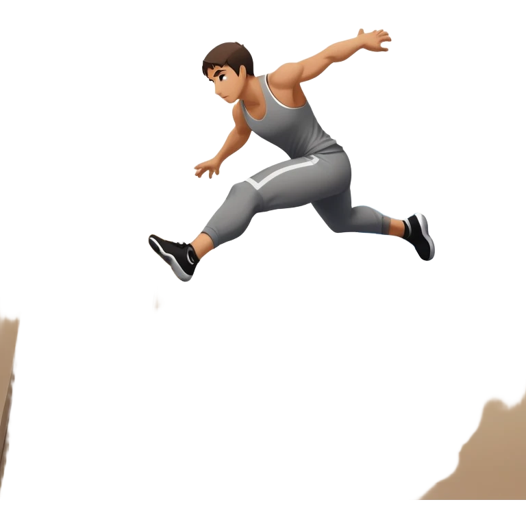 A person performing a parkour move, leaping between buildings or scaling a wall with agility and precision. The scene captures dynamic motion, showcasing strength, flexibility, and the thrill of urban acrobatics against an urban cityscape backdrop. emoji