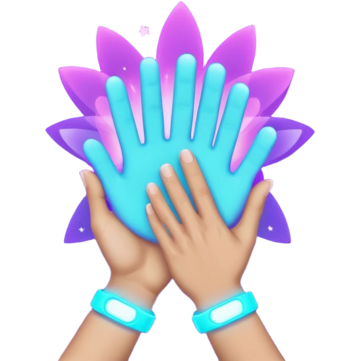 futuristic glowing clapping, purple and cyan glow, dark background emoji