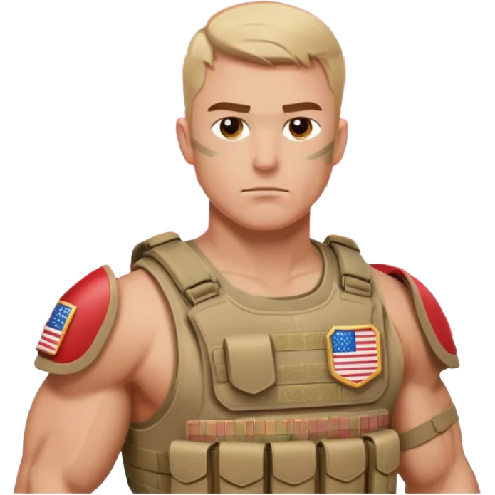 generate realistic manly white american soldier in body armor and full uniform with small usa flag on shoulder emoji