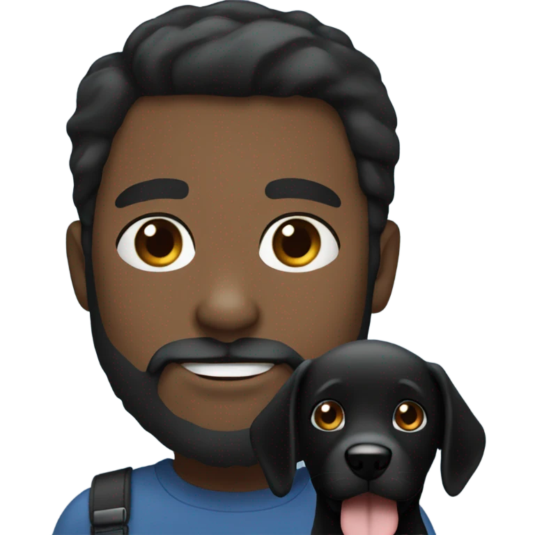 beard man black hair blue eyes face holding black Labrador  emoji
