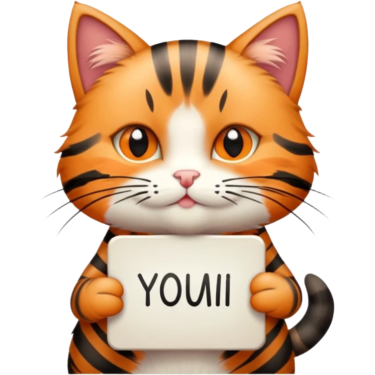 A tabby Cat holding sign that says (Yumi loves you Mother) emoji