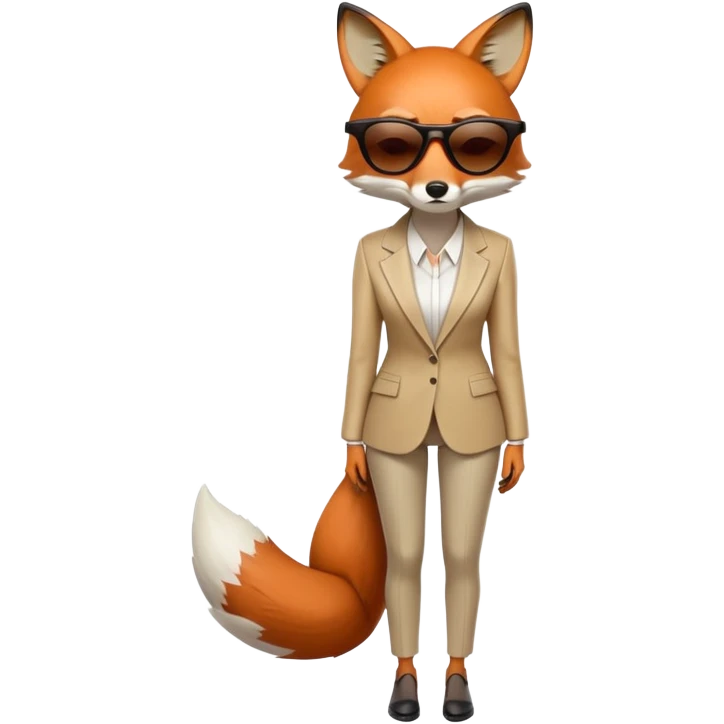 serious anthropomorphised female fox in stylish outfit with sunglasses, back facing the viewer, head down, extremely sad and dejected posture and expression, full-body view emoji