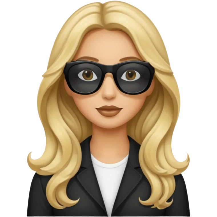 an olive tan woman with long, wavy blonde hair wearing skinny black rectangular sunglasses emoji