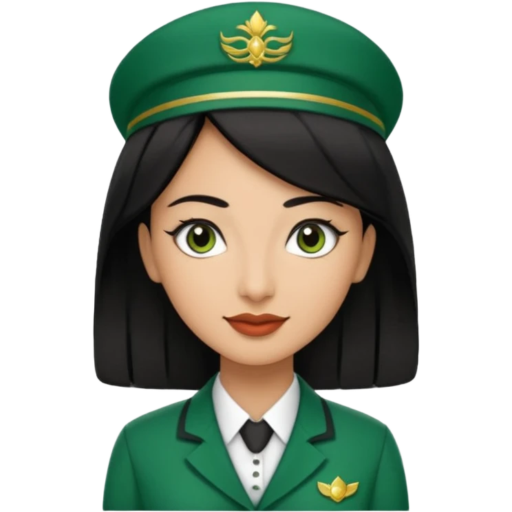 Lady hotel butler with green uniform black hair and just a lite bit brown skin and Arabic face emoji
