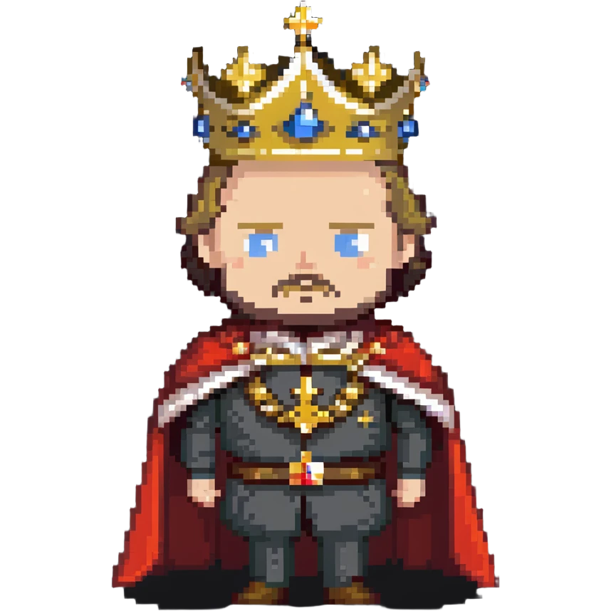 Russian Tsar in imperial regalia, gold crown, royal cape, stern expression emoji