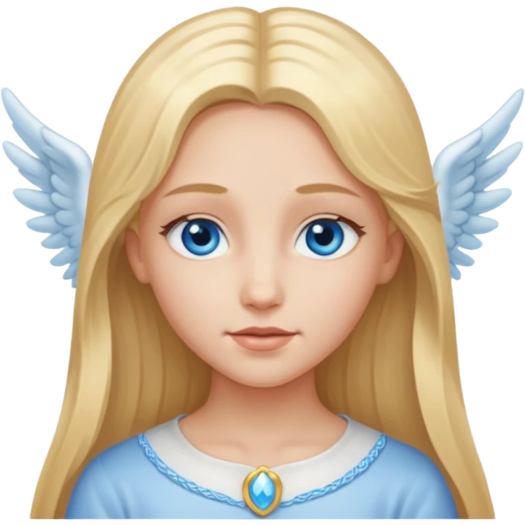 girl whit long blond hair, blu eyes and an angelic face emoji
