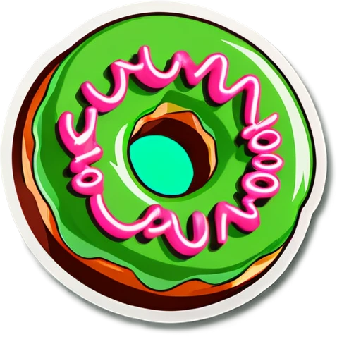 Green 60s coin with donut that says the word “Logan” emoji
