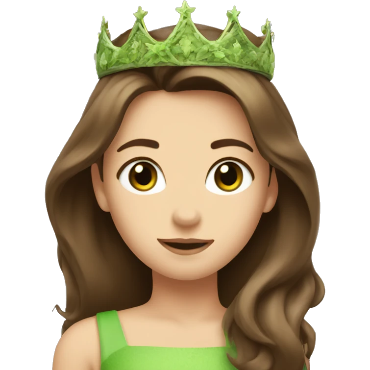 beautiful princess with grass green eyes and shoulder length straight brown hair wearing a crown emoji