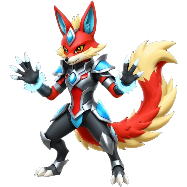 Edgy futuristic Delphox-Zeraora-Lucario-fusion emoji