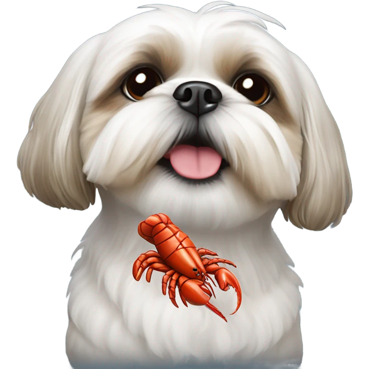 Shih tzu with a lobster toy emoji
