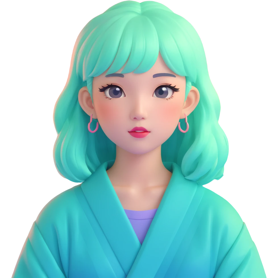 Vaporwave aesthetic Japanese girl with pastel gradient hair, 80s retro style, sunset grid background, pink and teal color scheme, nostalgic aesthetic emoji