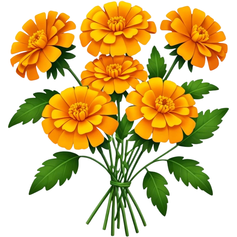 luxuriant, big bouquet Marigold, stem, leaf emoji