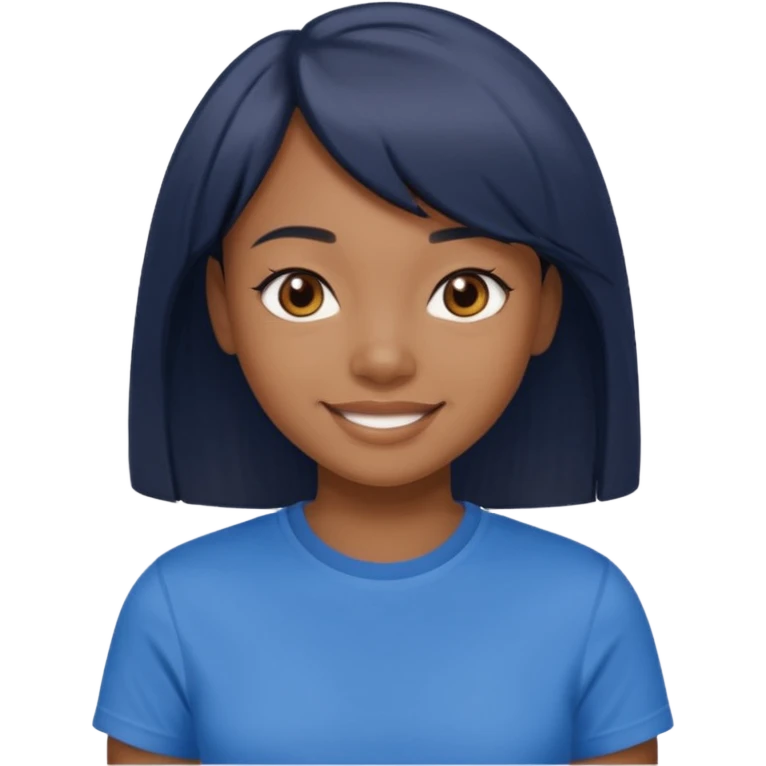 garota preta dando joiha sorrindo com cabelos médios lisos franjas separadas e olhos castanhos escuros emoji