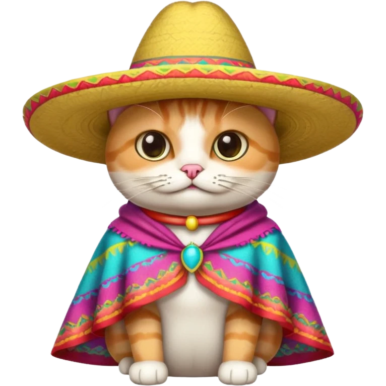 Cat wearing a sombrero with a mustache and poncho. emoji