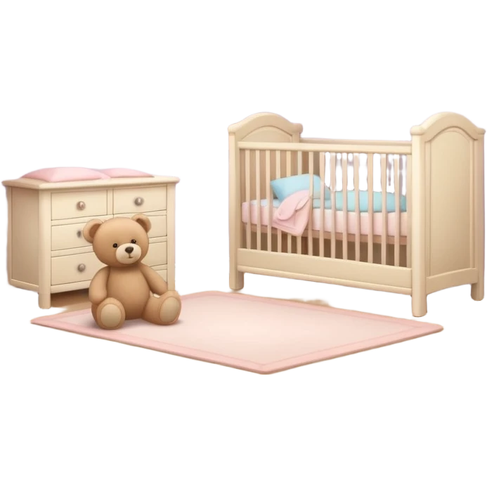 baby room, Cozy baby room with crib and teddy bear emoji