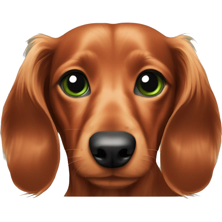 red long haired dachshund sitting with black outlines around its green eyes emoji