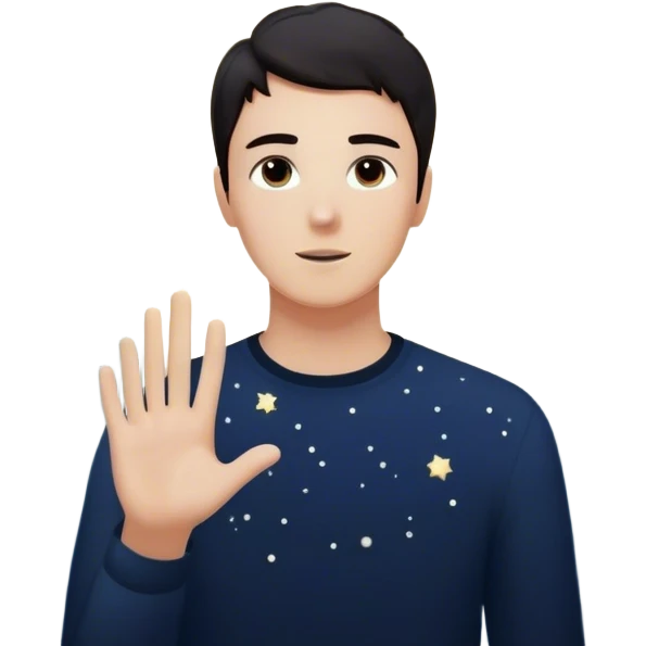 A young man in a vast, dark starry universe, surrounded by floating particles of light space. Each particle represents a choice, a moment, a memory—his personal universe. He reaches out, touching one, knowing that everything he does stays in this space forever. universe around him emoji