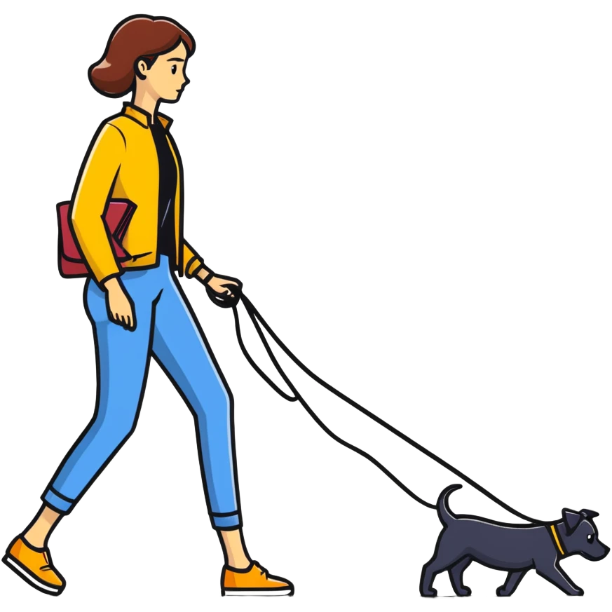 Woman walking a man on a leash with the man on all fours like a dog emoji
