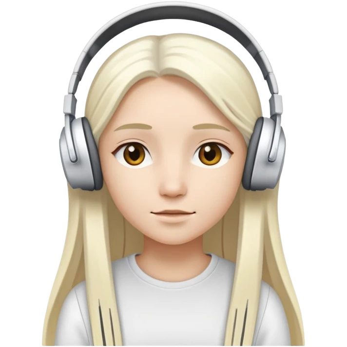 A girl has long straight white gold hair and wears white headphones emoji