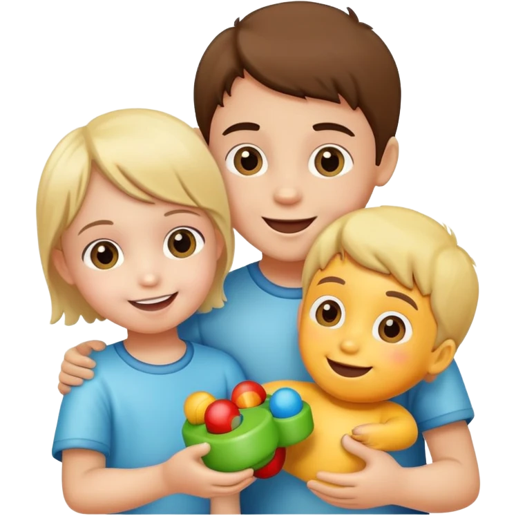 child sharing a toy with another child, cheerful and friendly emoji