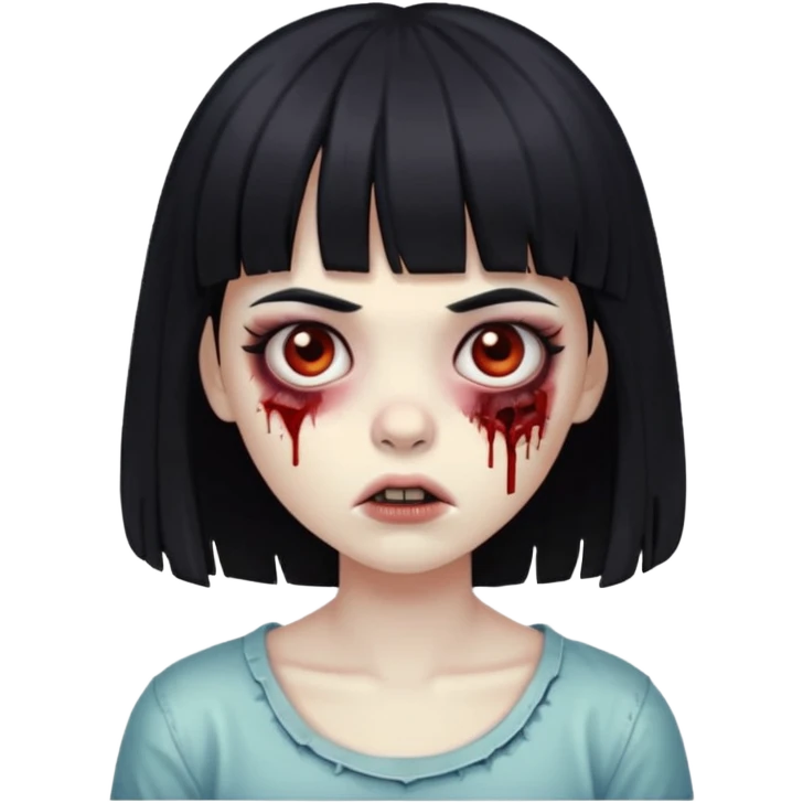 zumbi girl whit black hair with bangs down to the eyebrows emoji