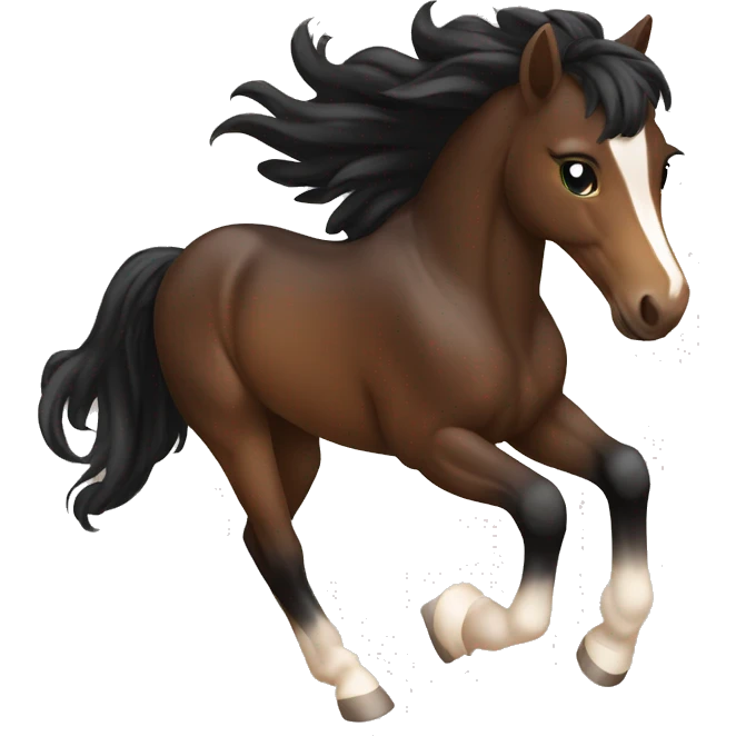 young colt horse brown skin black hair running emoji