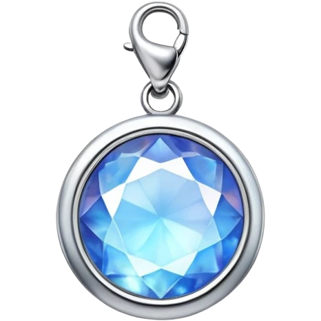 extra close-up round cut blue moonstone holographic gem with silver frame charm, simple and clean, no gemstone accents emoji