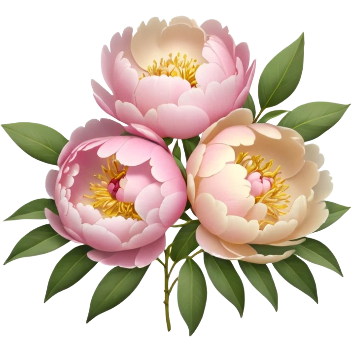 bouquet of peonies in soft pink, beige and yellow pastel colors emoji