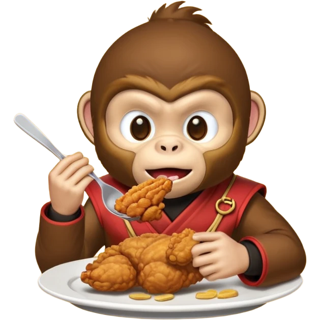 Ninja monkey sitting  eating fried chicken 4 piece  emoji