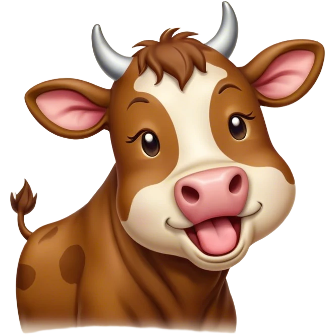 Cinematic Cute Yawning Brown Cow Portrait Emoji, Head tilted slightly with a dramatic, wide-open yawn, showcasing a smooth, rich brown hide with a subtle shine, floppy ears slightly drooping, round brown eyes barely open in drowsy contentment, Simplified yet irresistibly adorable features, highly detailed, glowing with a soft, cozy glow, high shine, relaxed yet expressive, stylized with a touch of pastoral whimsy, bright and endearing, soft glowing outline, capturing the essence of a sleepy yet affectionate cow, so drowsy it feels like it could amble right out of the screen and curl up for a nap! emoji