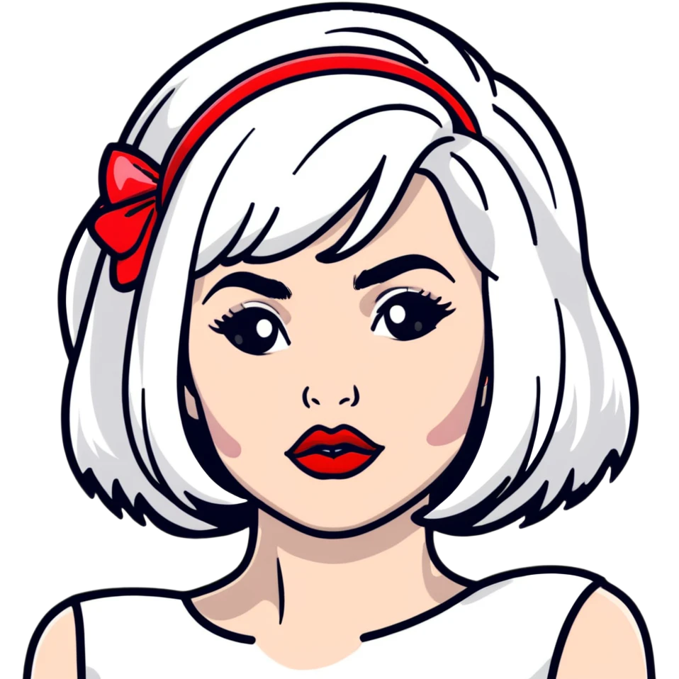 Moira Rose from Schitt's Creek saying "bébé" with dramatic facial expression, bold red lips, and black and white wig emoji