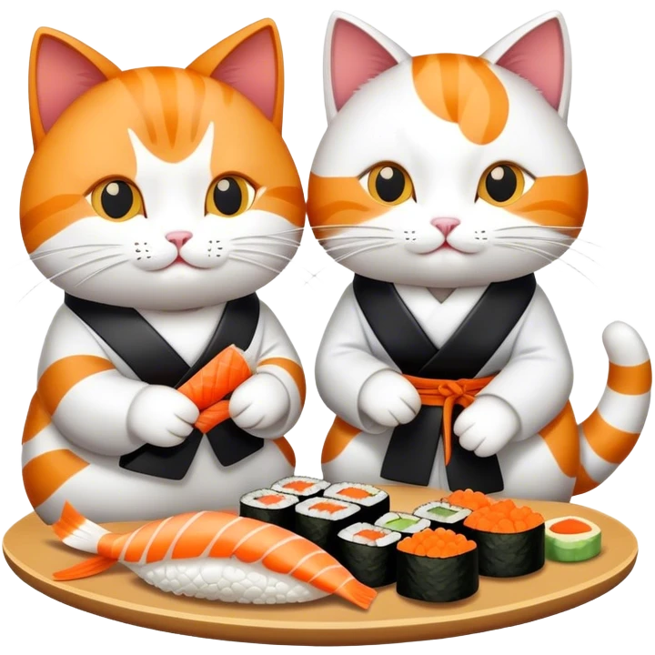 two cats sleeping eating sushi emoji