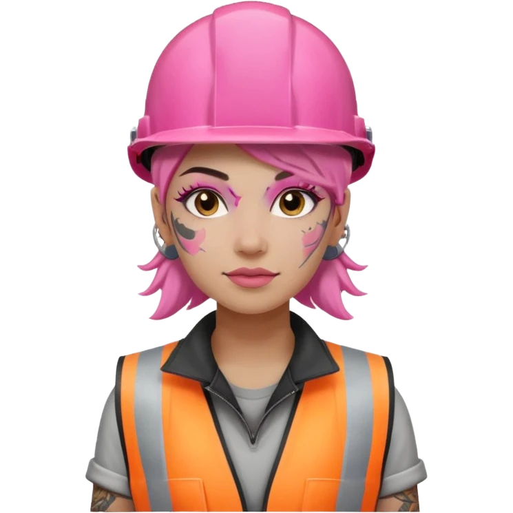 construction worker woman pink helmet and face tattoo emoji