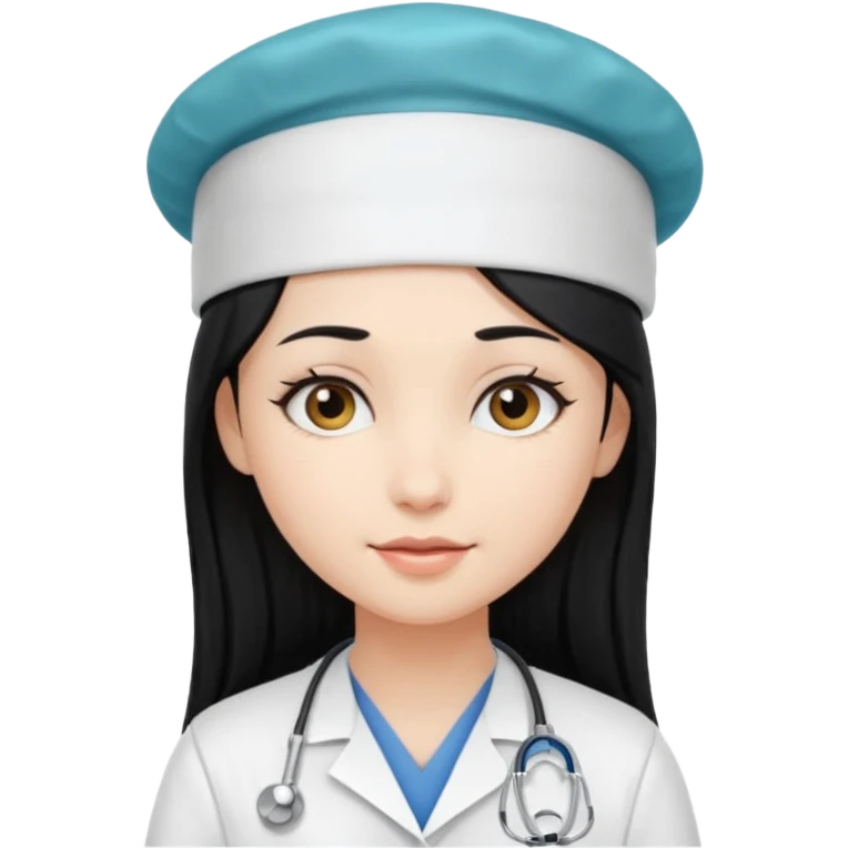 girl with long black hair with medicine degree and the tipical hat emoji