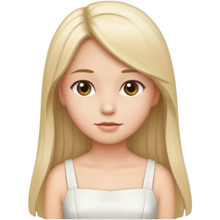 She is girl have a straight hair and she wear dress white emoji