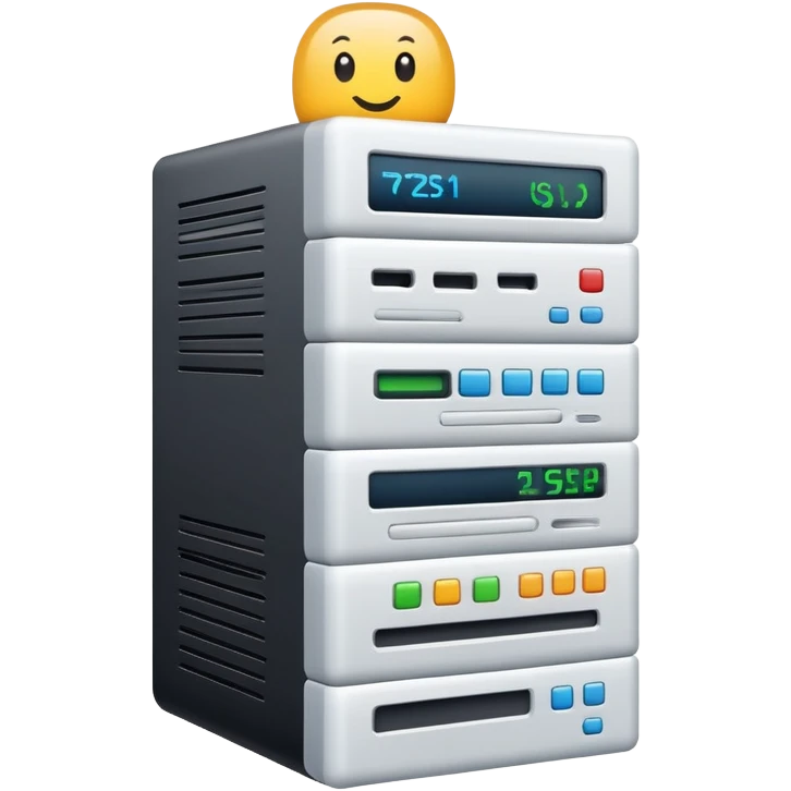 technology stack with code symbols and computer server emoji