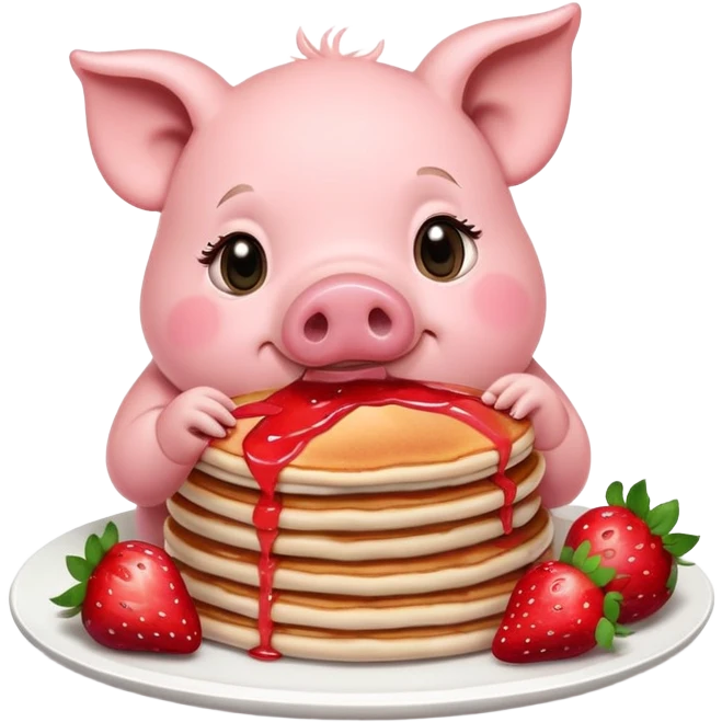 Pig eating strawberry pancakes  emoji