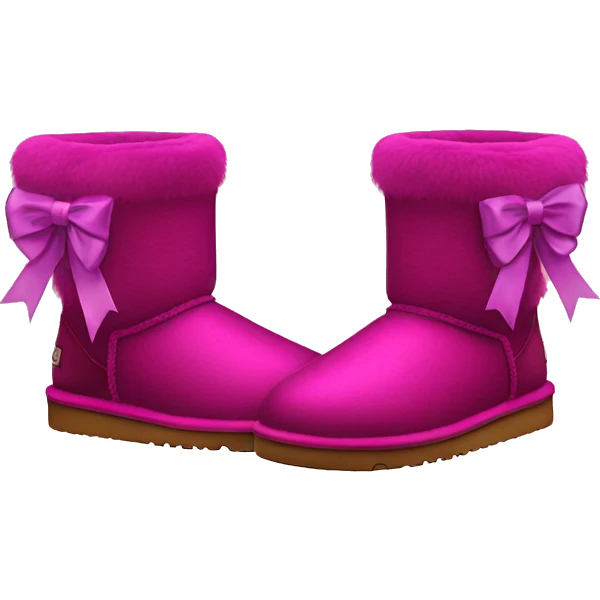 Realistic pair of magenta Ugg fur boots with silk ribbon bows. emoji