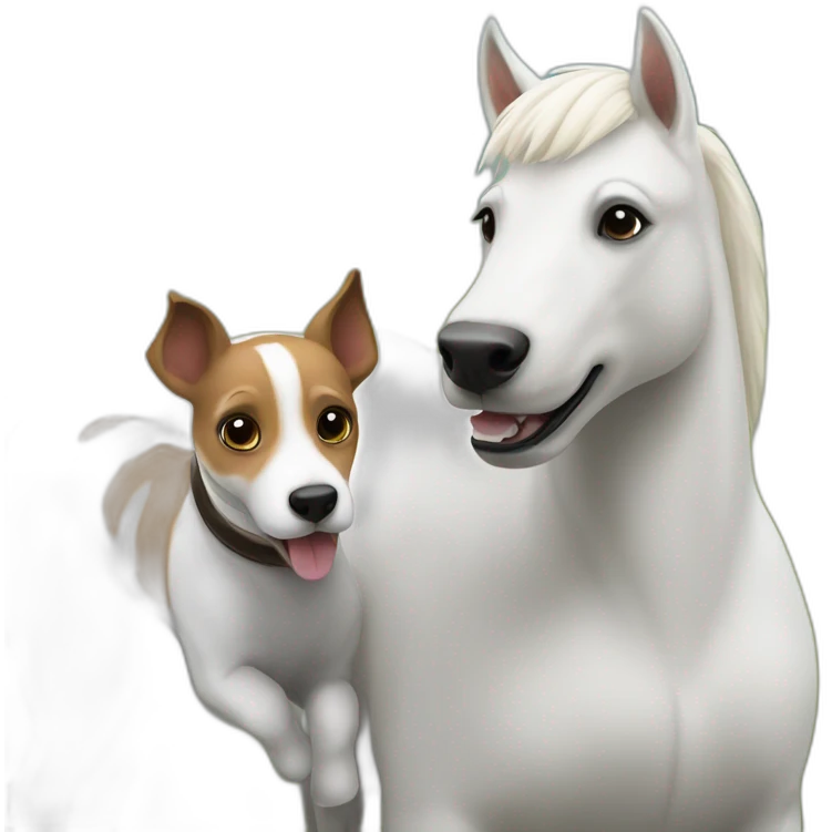 White pony with Jack Russel terrier  emoji