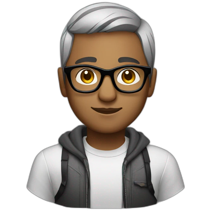 Indian dj with glasses short hair no moustache grey brown skin less hair emoji