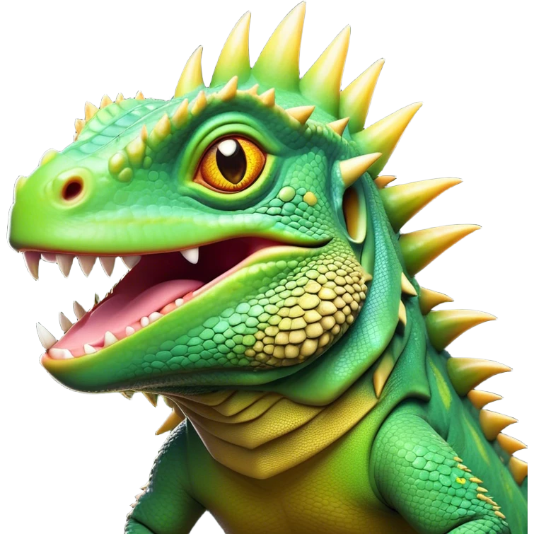Cinematic Comical Iguana Portrait Emoji, Head tilted dramatically with an exaggeratedly shocked expression, featuring a robust, textured body with a quirky, spiky crest and wide, comically expressive eyes full of playful disbelief, Simplified yet hilariously expressive features, highly detailed, glowing with a slightly sassy jungle glow, high shine, dramatic yet playful, stylized with an air of quirky reptilian mischief, soft glowing outline, capturing the essence of a meme-worthy iguana that looks ready to side-eye its way into viral fame! emoji