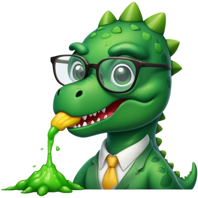 dinosaur in glasses puking emoji