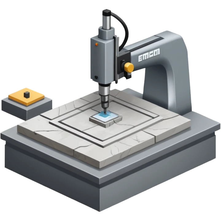 cnc machien curtting stone slab standing in a workshop isometric view emoji