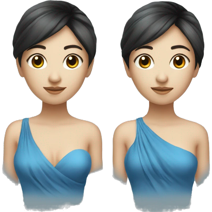 Pretty Asian girl blue dress martini emoji