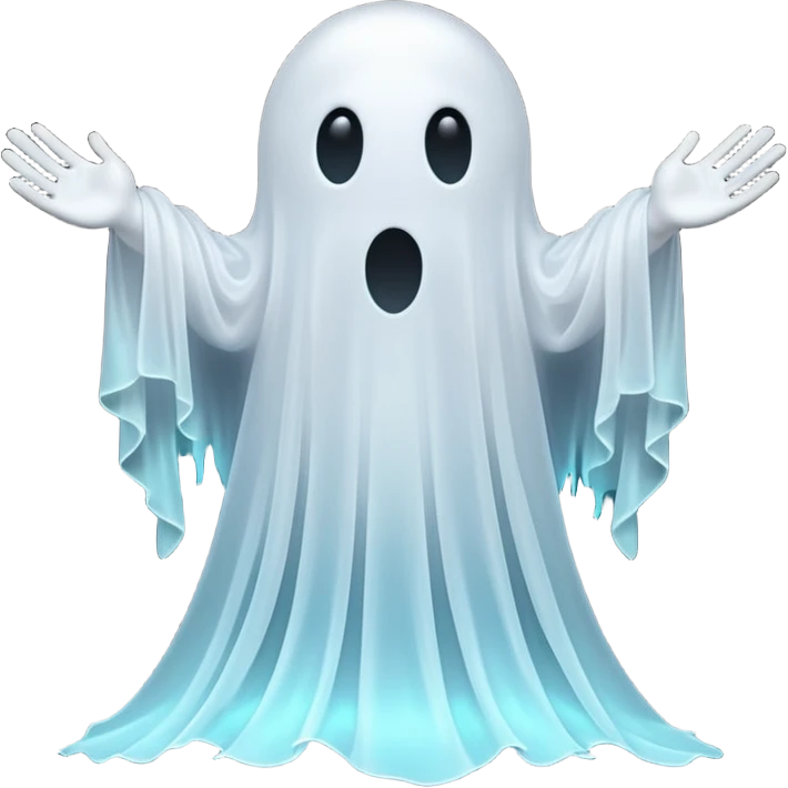 3D render of Lagging Ghost, digital glitch art aesthetic, data corruption visual, translucent white ghost with trailing after-images, pixelated distortion, emoji style, isolated on white background --v 6.0. emoji