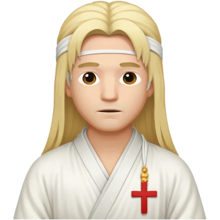 A man with long blond hair in white Chinese robes with bandages on his neck. emoji