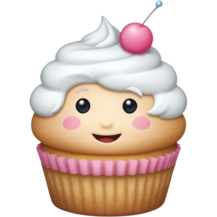 Un pequeño y adorable cupcake que ha cobrado vida, con un glaseado esponjoso que funciona como su "sombrero" o "pelo". Es la encarnación de la dulzura y la amabilidad. emoji