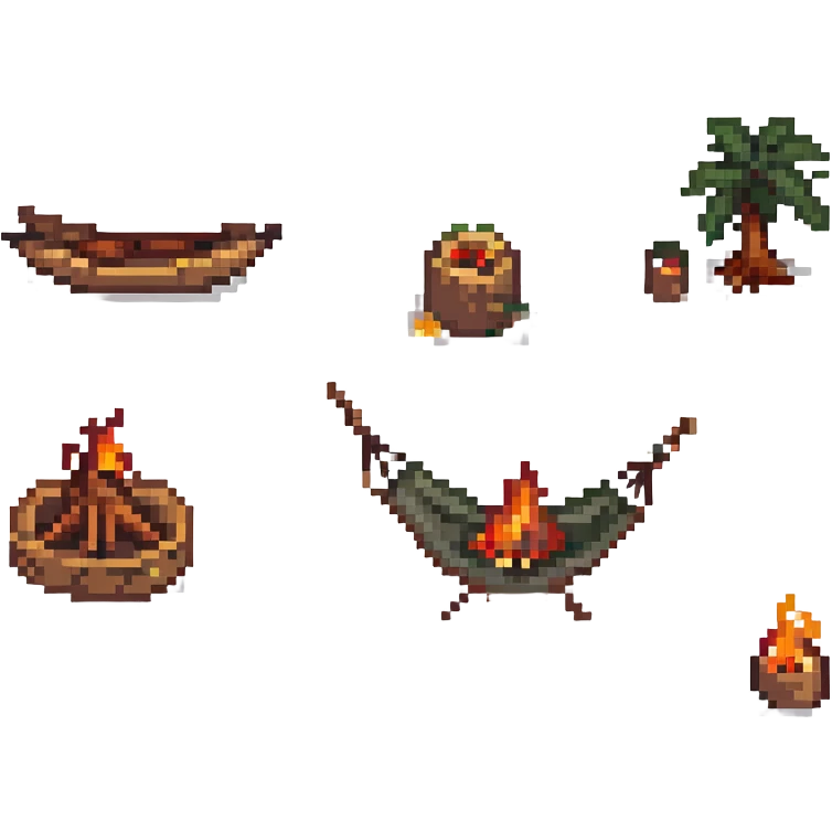 bushcraft adventure camp with campfire and hammock emoji