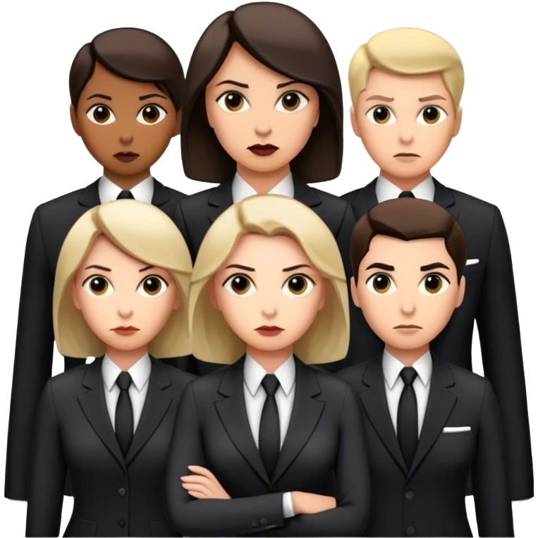 "A group of secret intelligence agents in formal suits, with one of them being a woman. They appear serious, professional, and mysterious, working together as a team." emoji