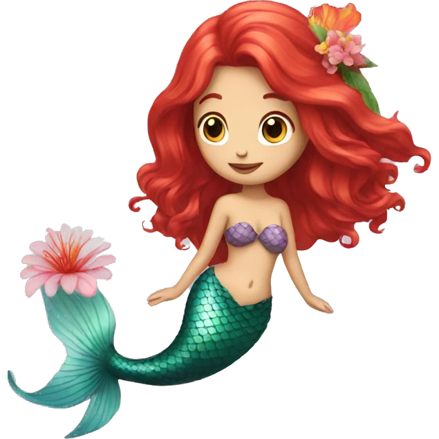 mermaid with red hair with a flower emoji